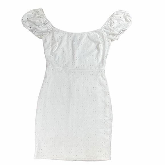 {Windsor} Eyelet Puff Sleeves Mini Dress - Picture 2 of 7
